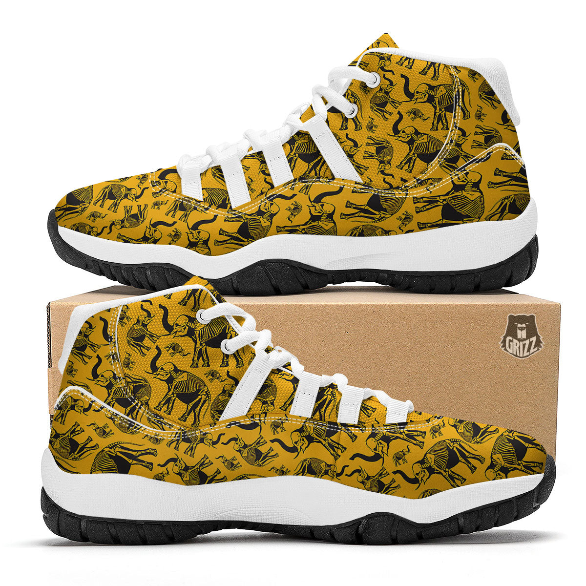 X-Ray Elephant Skeleton Print Pattern White Bball Shoes-grizzshop