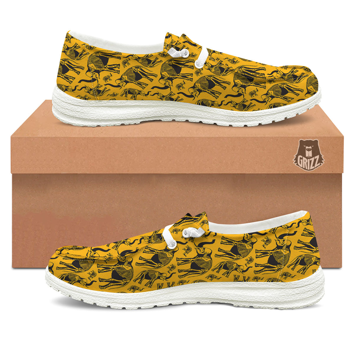 X-Ray Elephant Skeleton Print Pattern White Loafers-grizzshop