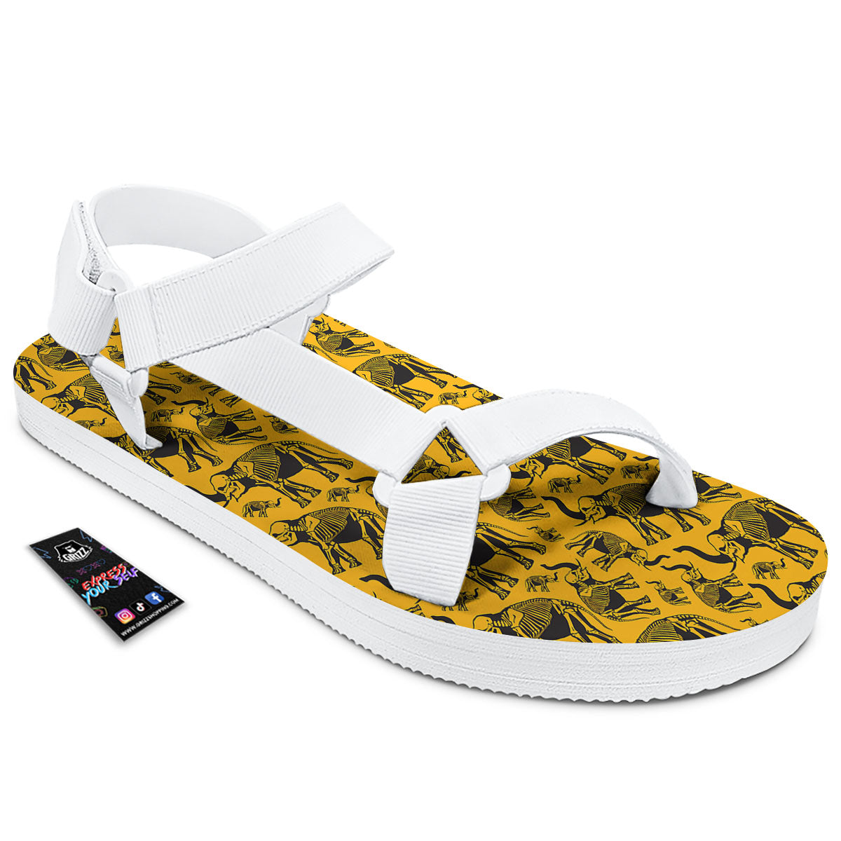 X-Ray Elephant Skeleton Print Pattern White Open Toe Sandals-grizzshop