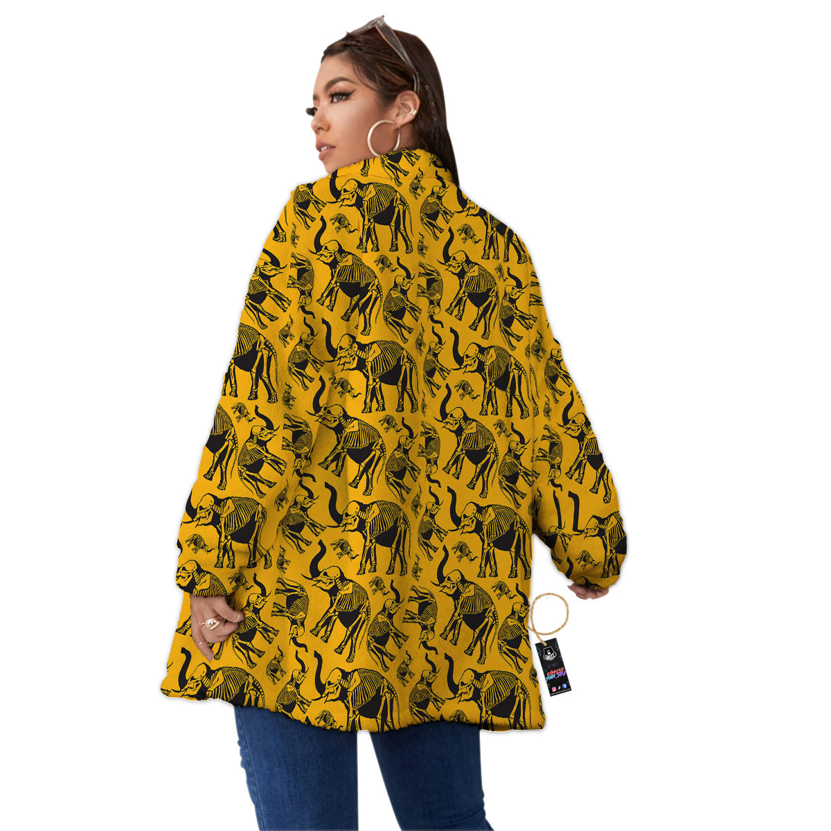 X-Ray Elephant Skeleton Print Pattern Women's Sherpa Jacket-grizzshop