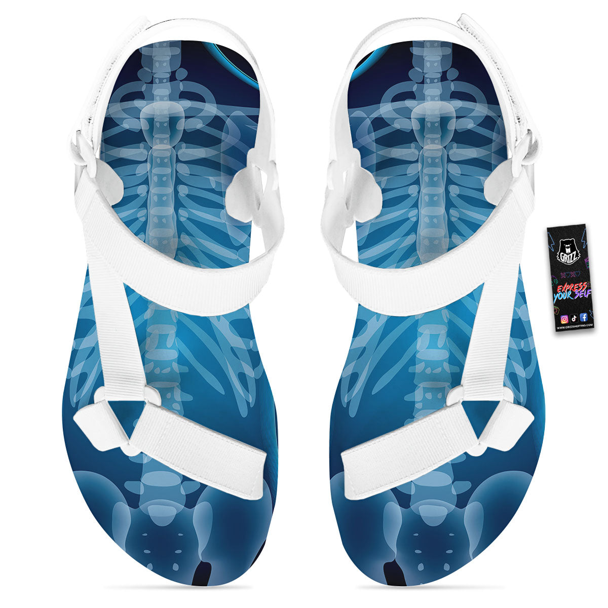 X-Ray Film Radiologist Print White Open Toe Sandals-grizzshop