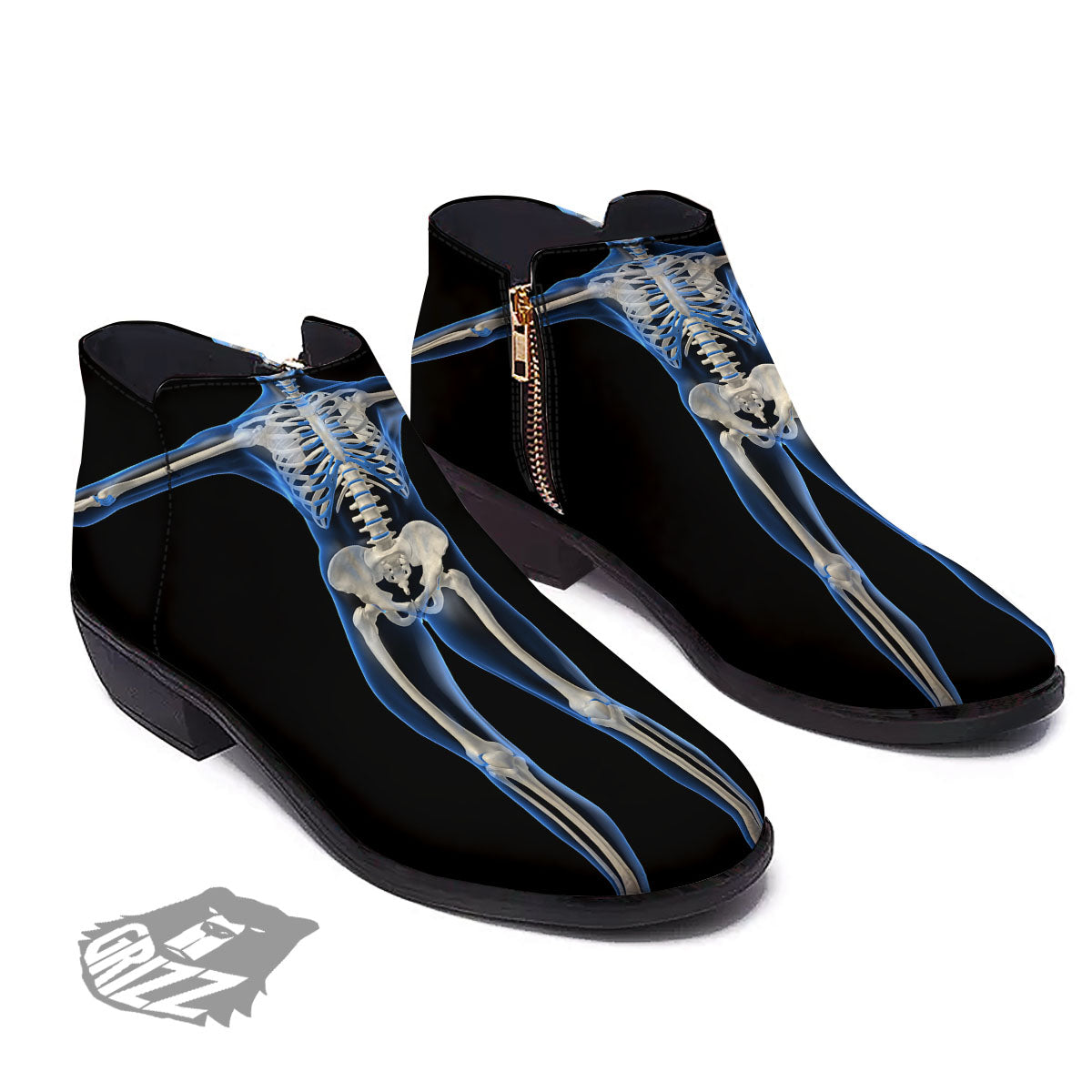X-Ray Human Skeleton Print Ankle Boots-grizzshop