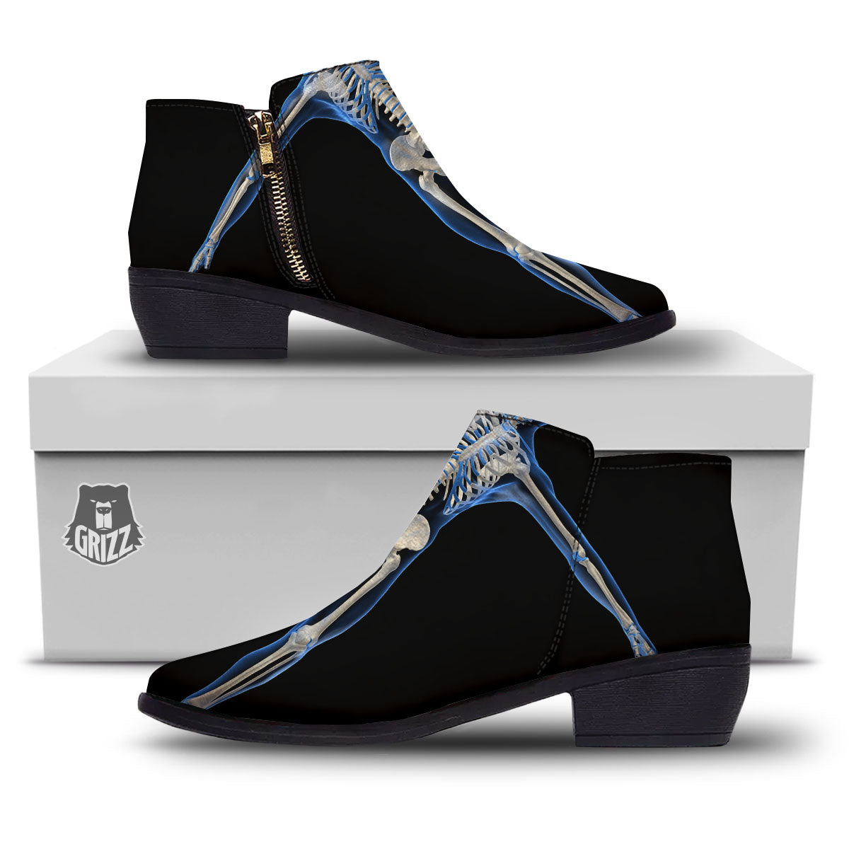 X-Ray Human Skeleton Print Ankle Boots-grizzshop