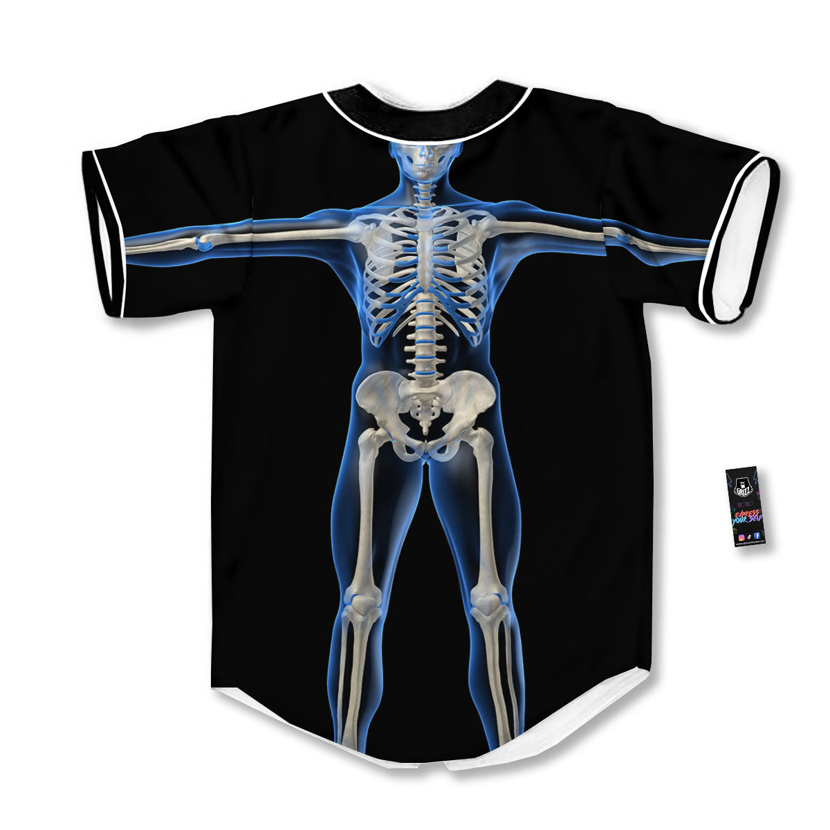 X-Ray Human Skeleton Print Baseball Jersey-grizzshop