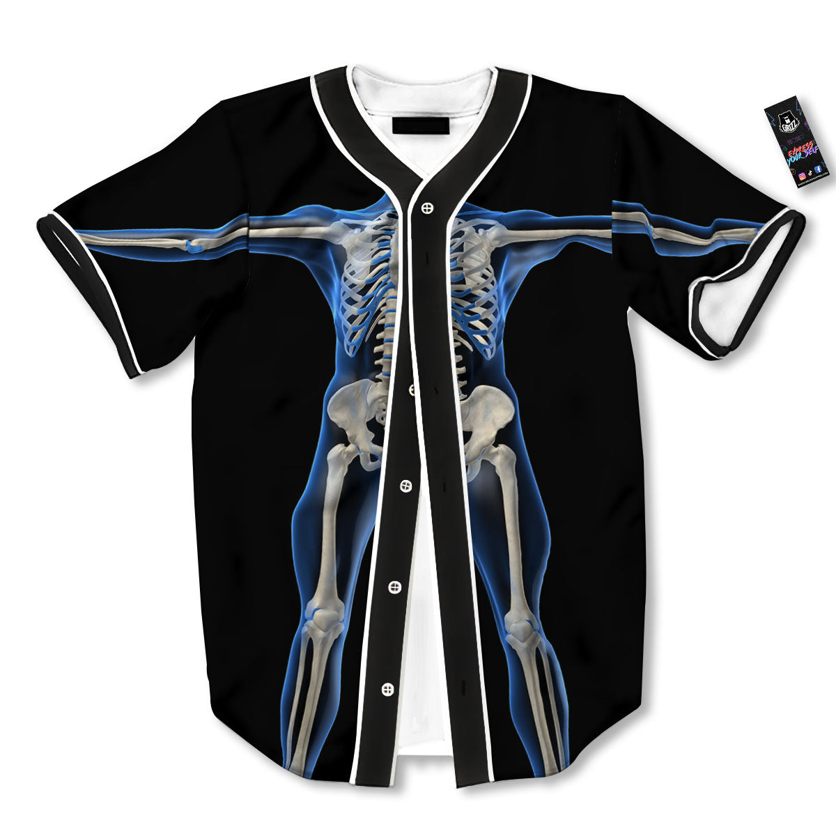 X-Ray Human Skeleton Print Baseball Jersey-grizzshop