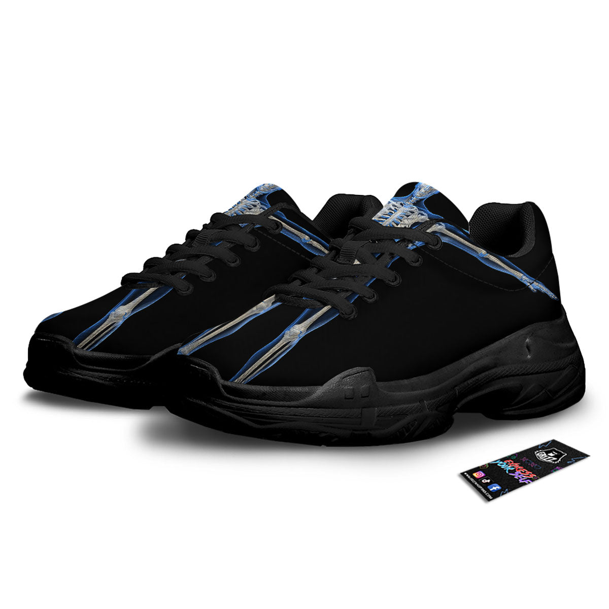 X-Ray Human Skeleton Print Black Chunky Shoes-grizzshop