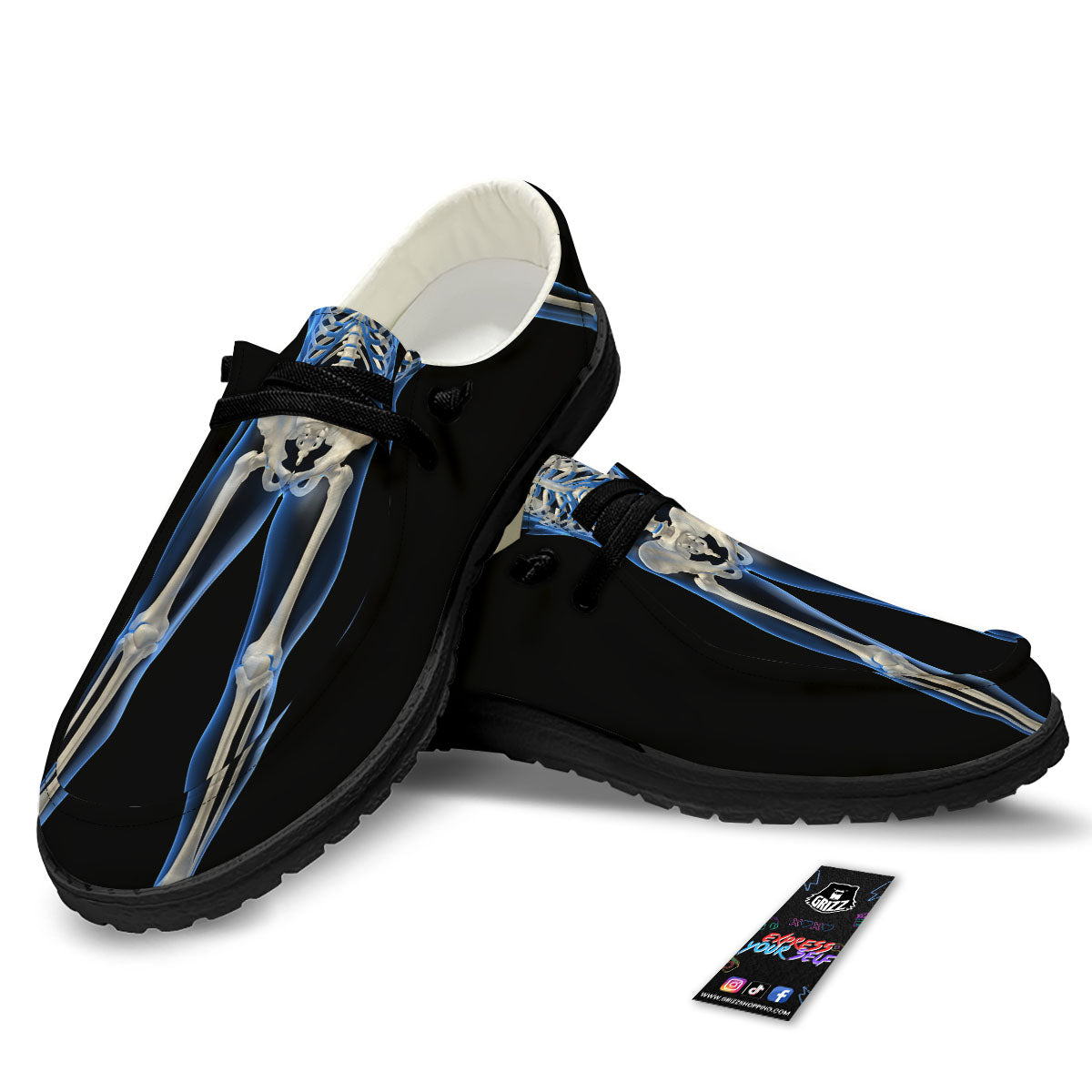 X-Ray Human Skeleton Print Black Loafers-grizzshop