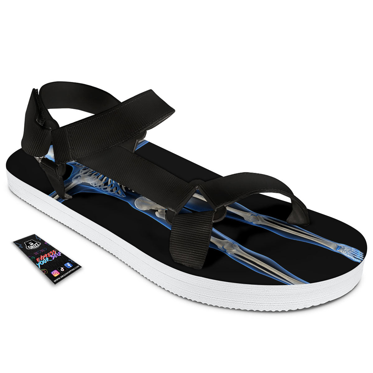 X-Ray Human Skeleton Print Black Open Toe Sandals-grizzshop