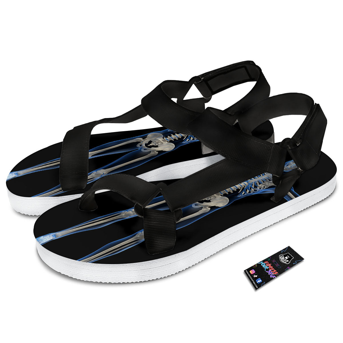 X-Ray Human Skeleton Print Black Open Toe Sandals-grizzshop