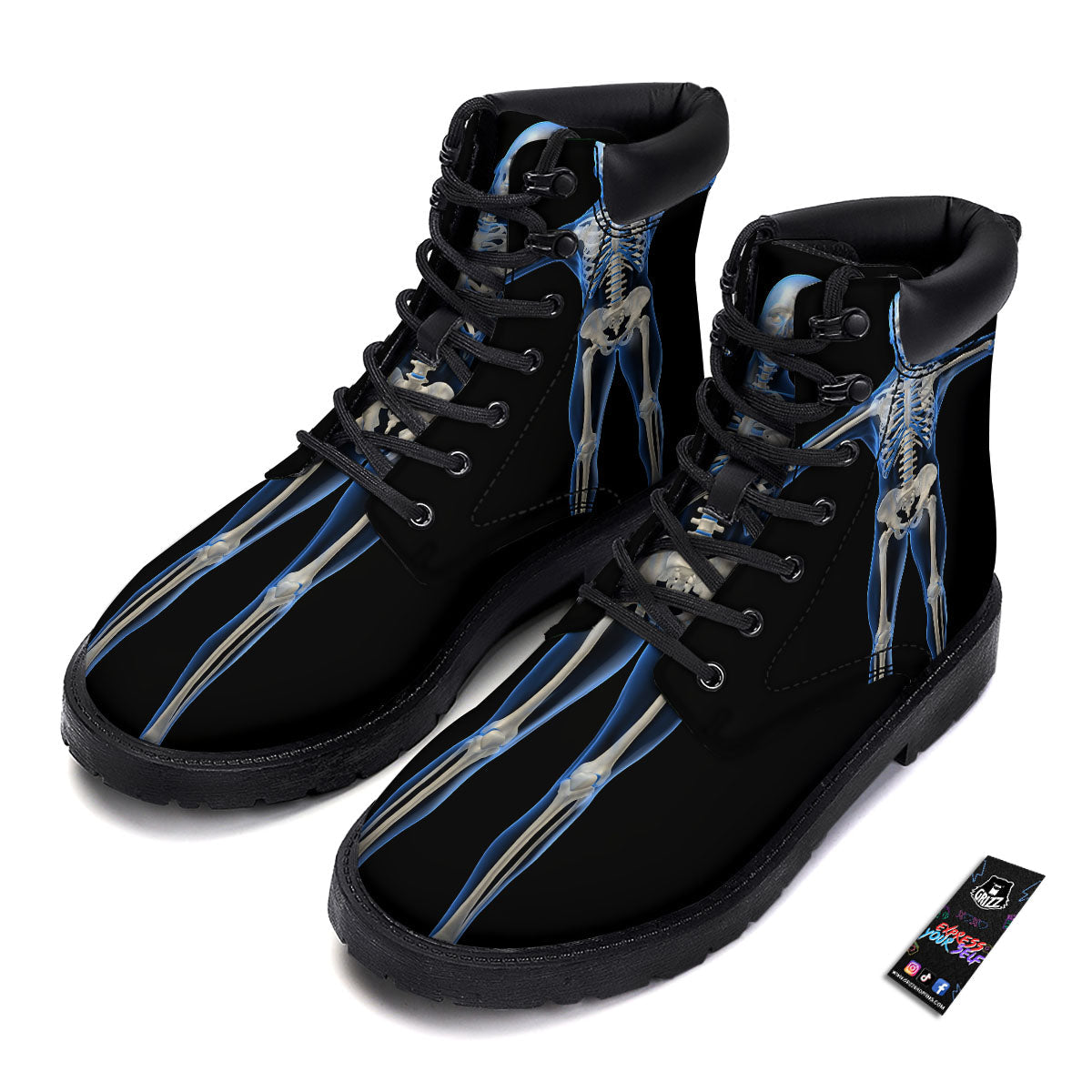 X-Ray Human Skeleton Print Boots-grizzshop