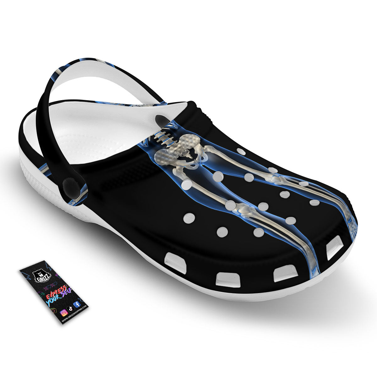 X-Ray Human Skeleton Print Clog-grizzshop