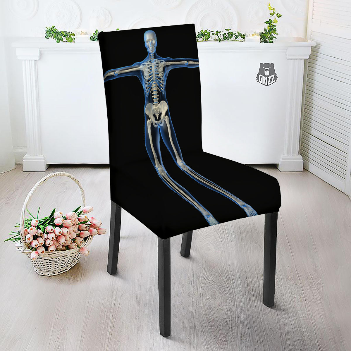 X-Ray Human Skeleton Print Dining Chair Slipcover-grizzshop