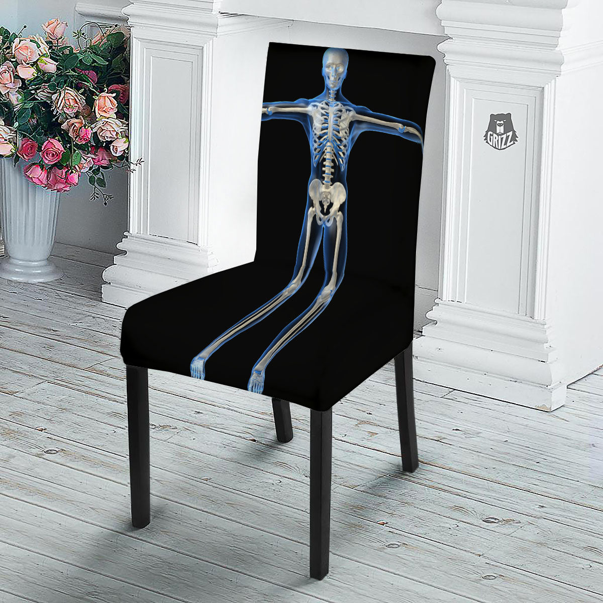 X-Ray Human Skeleton Print Dining Chair Slipcover-grizzshop