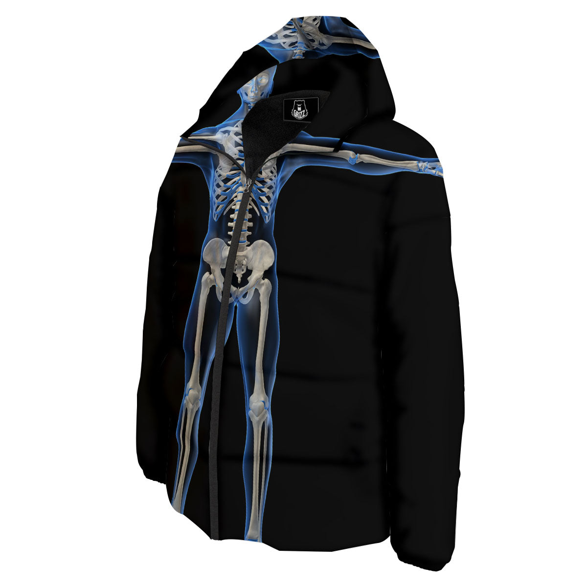 X-Ray Human Skeleton Print Down Jacket-grizzshop