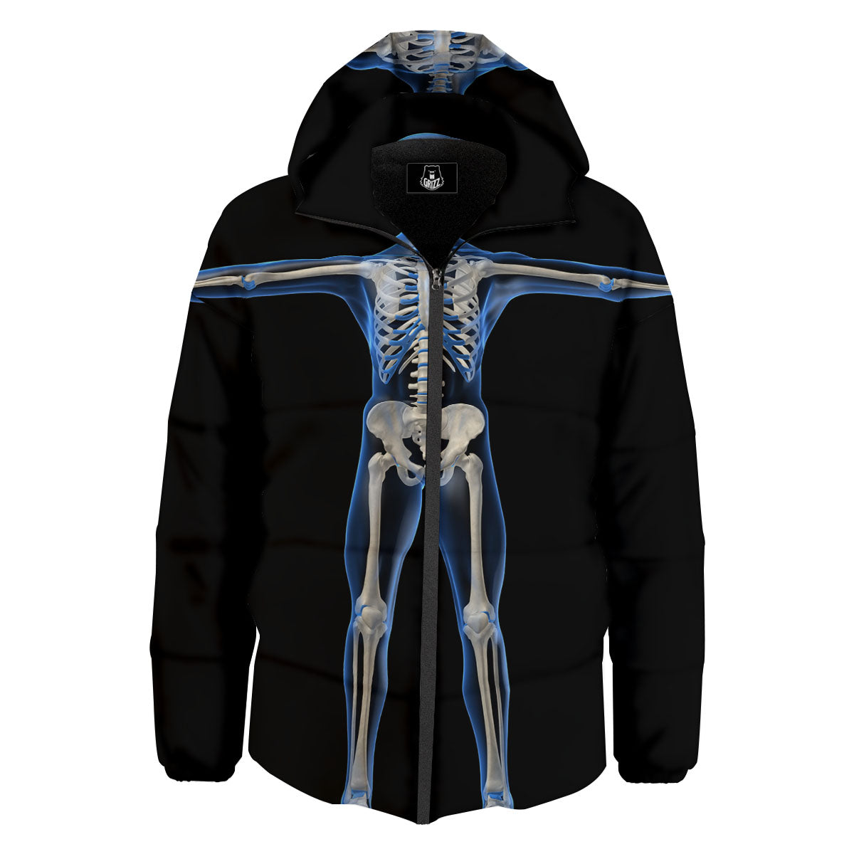 X-Ray Human Skeleton Print Down Jacket-grizzshop