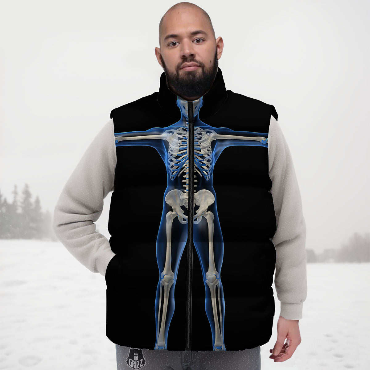 X-Ray Human Skeleton Print Down Vest