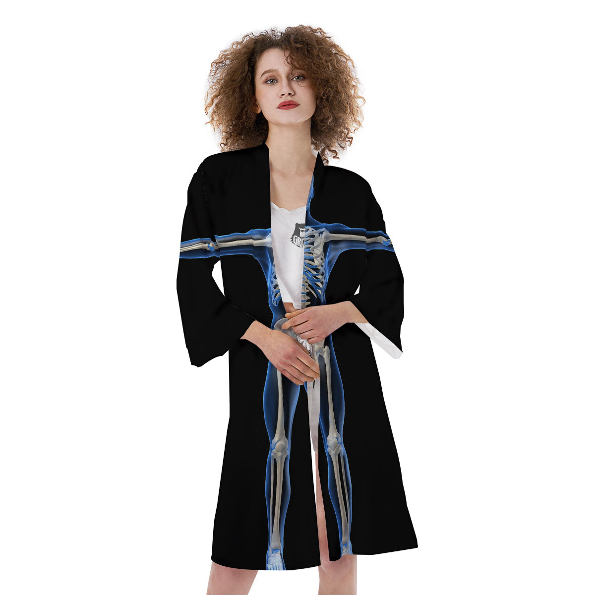 X-Ray Human Skeleton Print Kimono-grizzshop