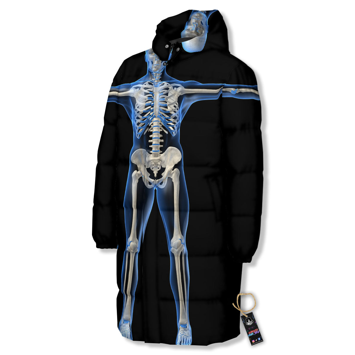 X-Ray Human Skeleton Print Long Down Jacket-grizzshop