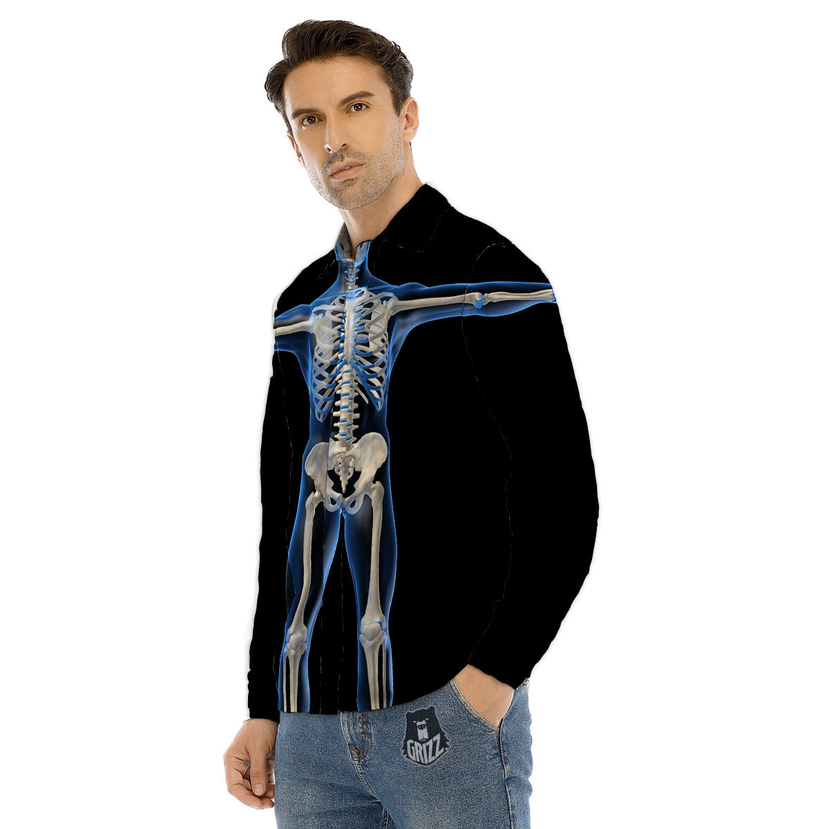 X-Ray Human Skeleton Print Men's Dress Shirts-grizzshop