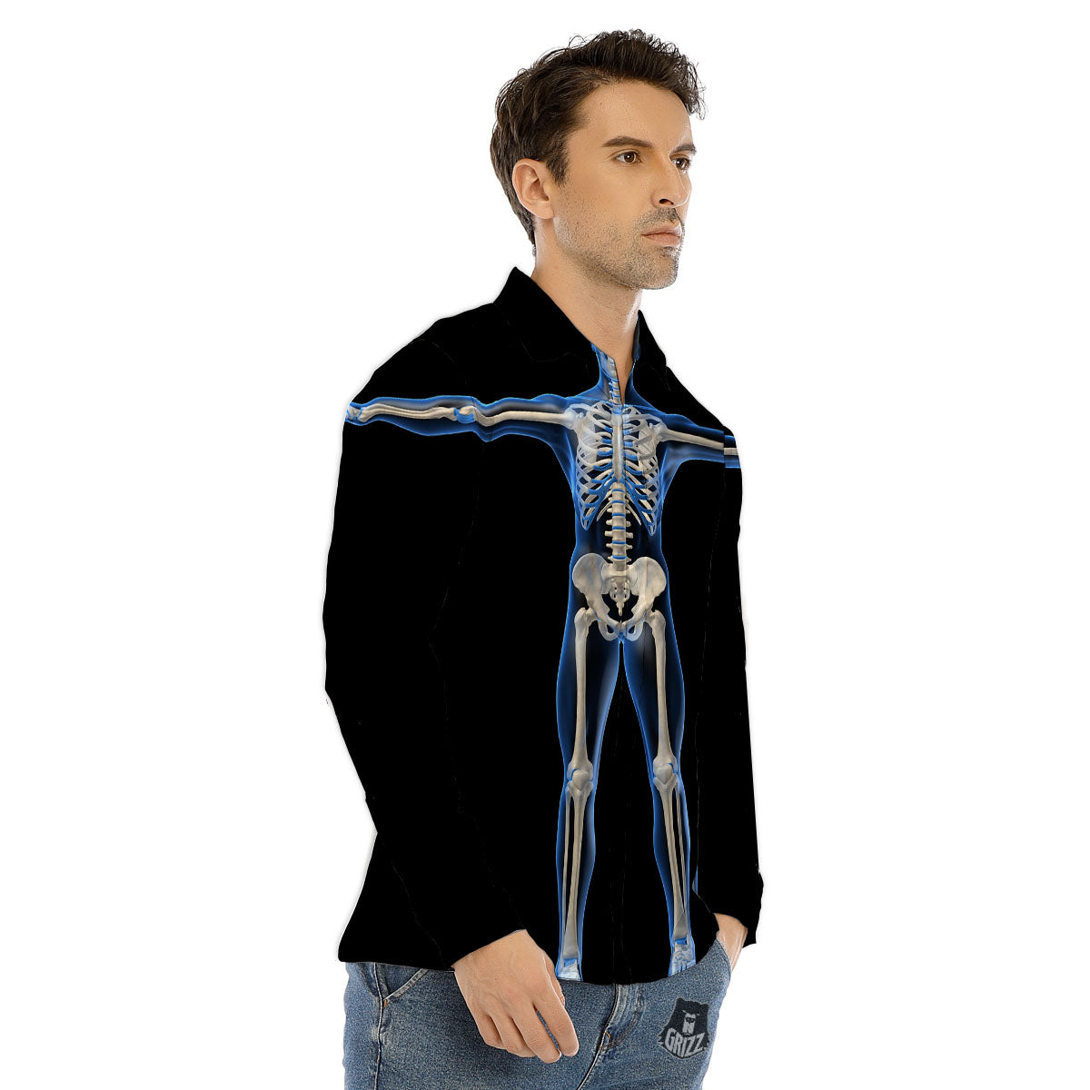 X-Ray Human Skeleton Print Men's Dress Shirts-grizzshop
