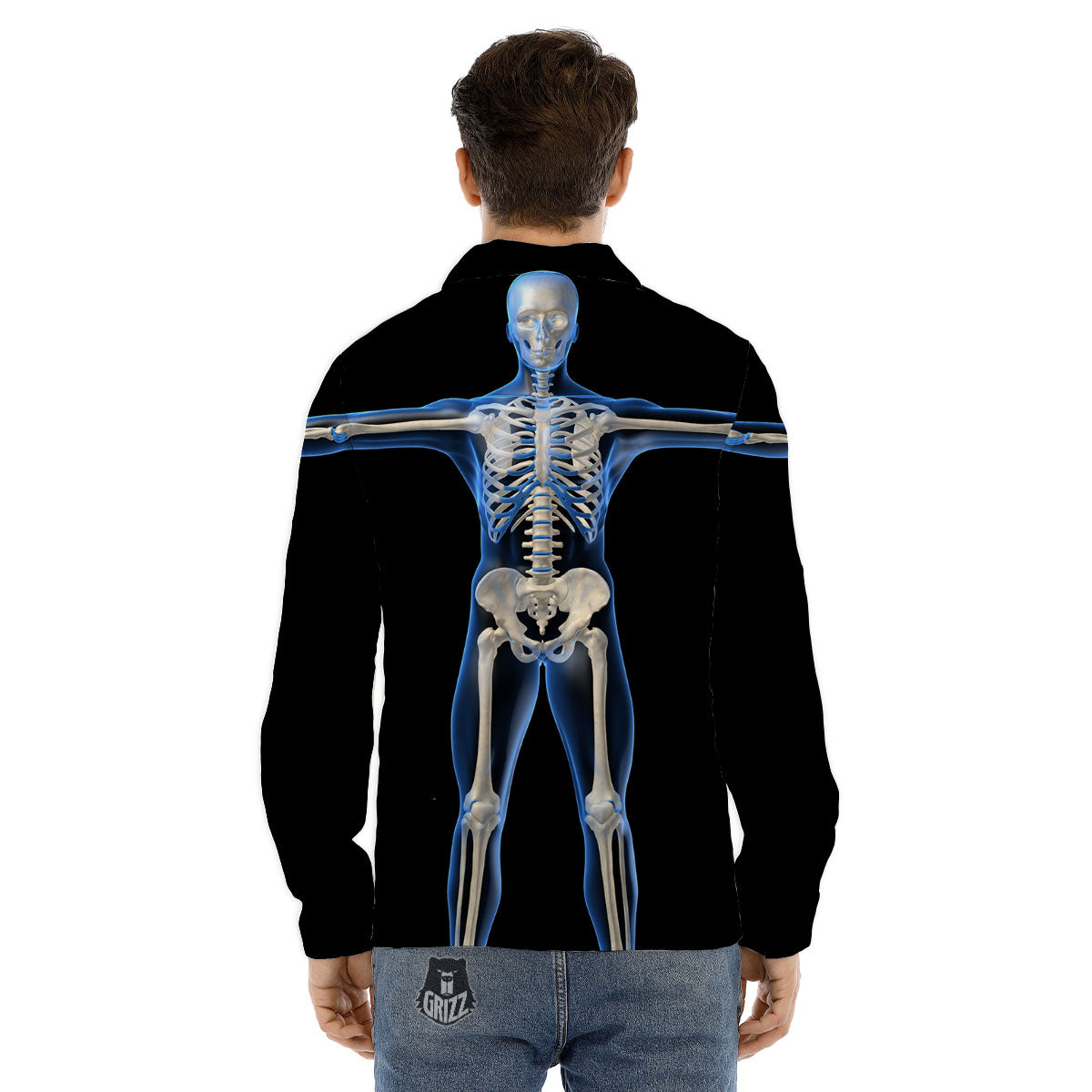 X-Ray Human Skeleton Print Men's Dress Shirts-grizzshop