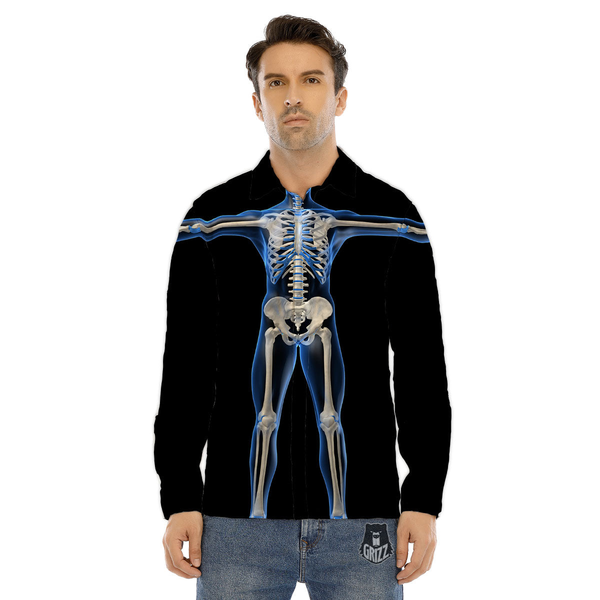 X-Ray Human Skeleton Print Men's Dress Shirts-grizzshop