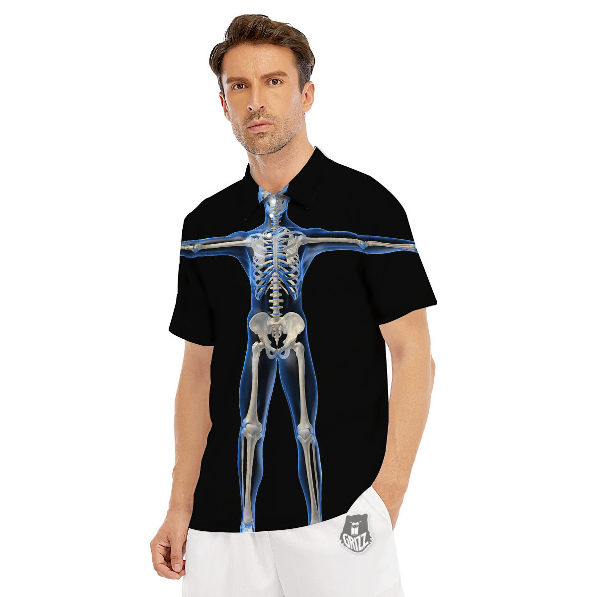 X-Ray Human Skeleton Print Men's Golf Shirts-grizzshop