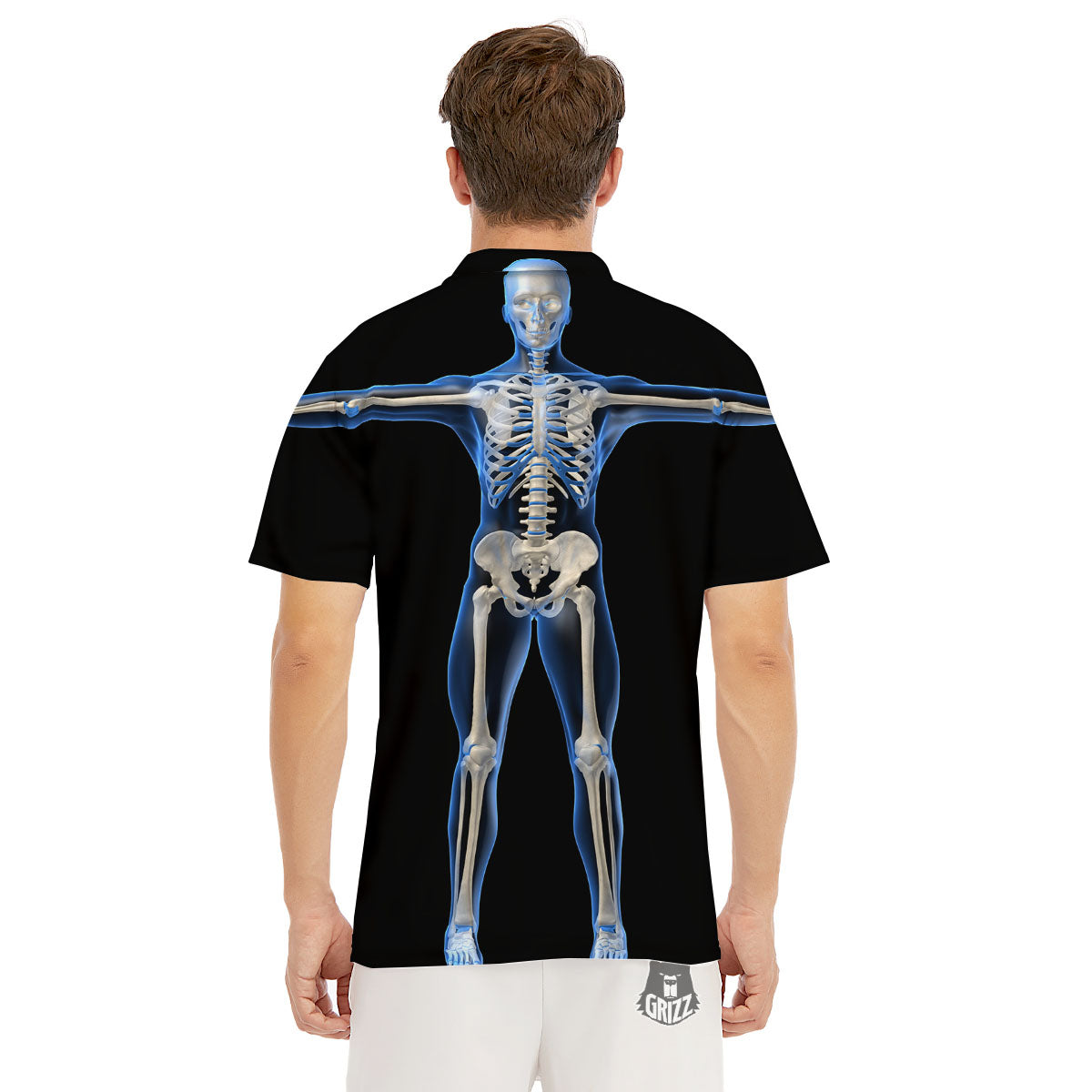 X-Ray Human Skeleton Print Men's Golf Shirts-grizzshop