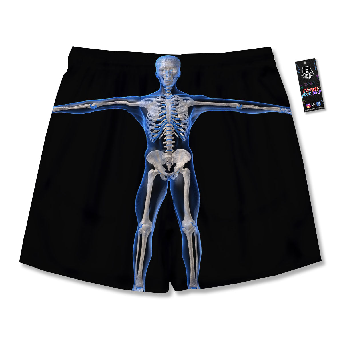 X-Ray Human Skeleton Print Men's Running Shorts-grizzshop