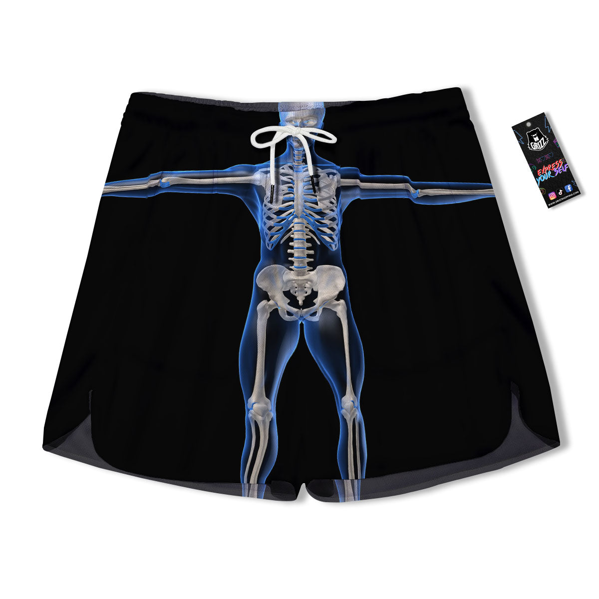 X-Ray Human Skeleton Print Men's Running Shorts-grizzshop