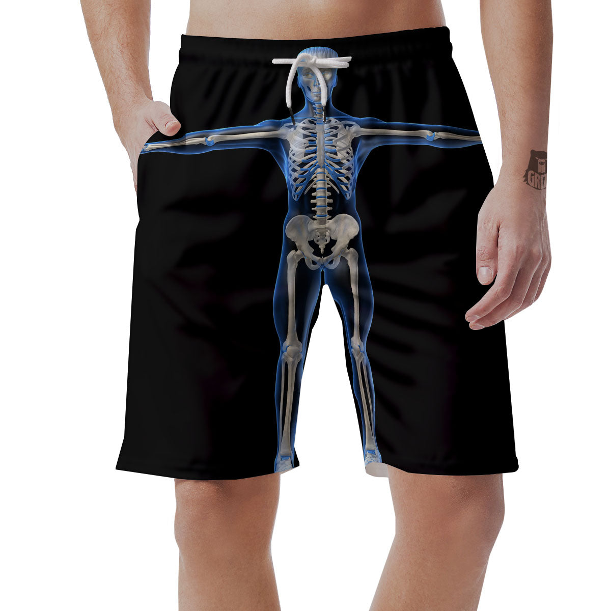X-Ray Human Skeleton Print Men's Shorts-grizzshop