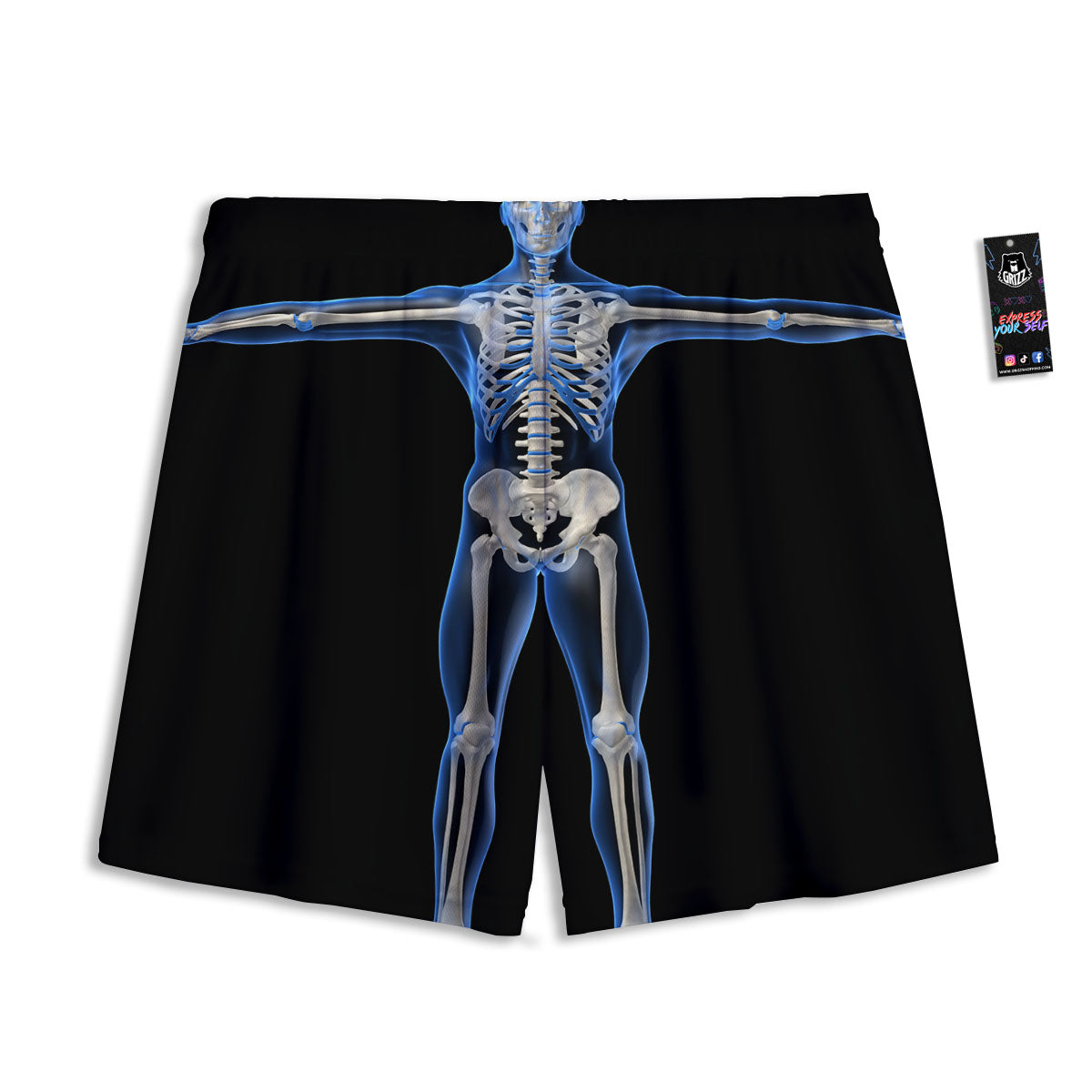 X-Ray Human Skeleton Print Mesh Shorts