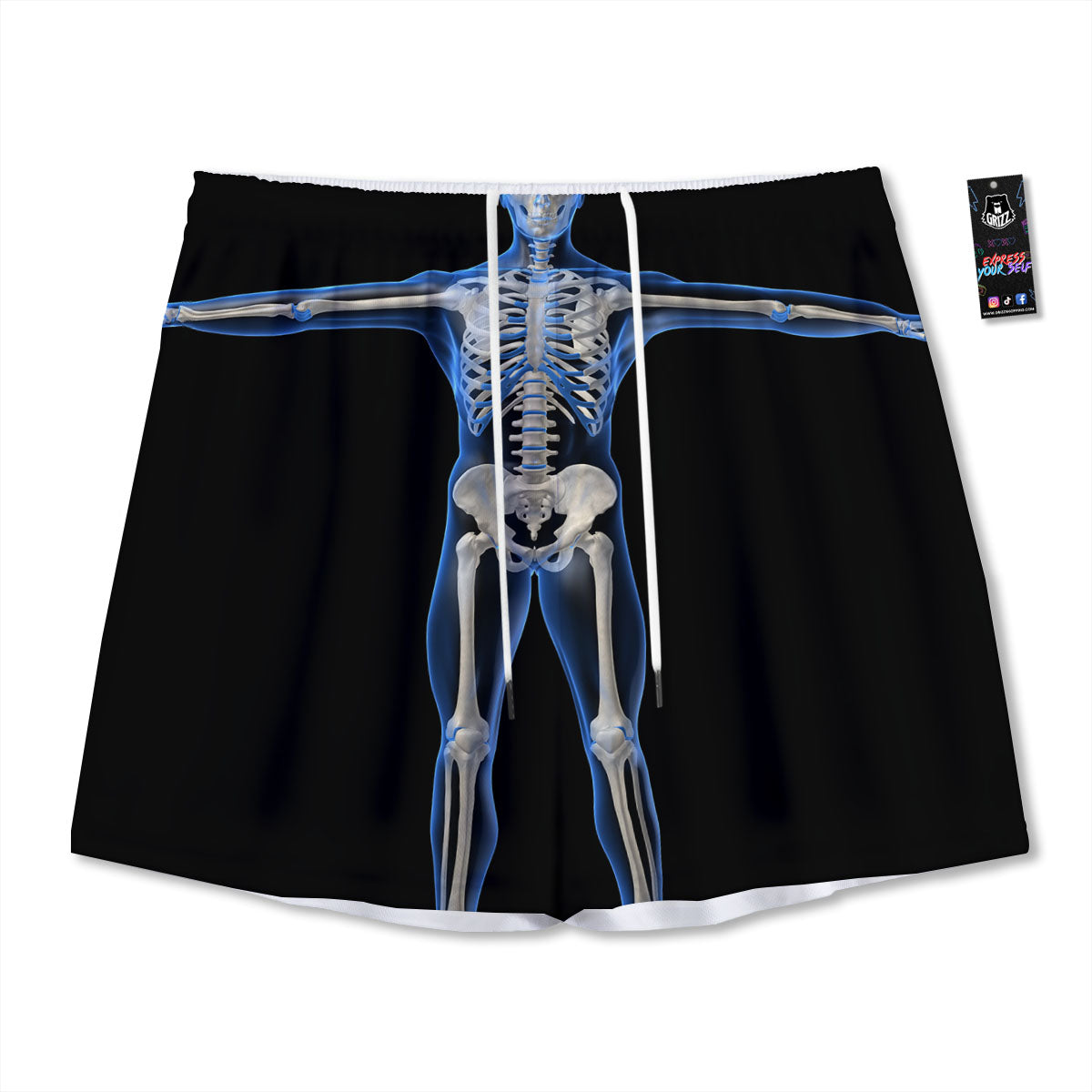 X-Ray Human Skeleton Print Mesh Shorts