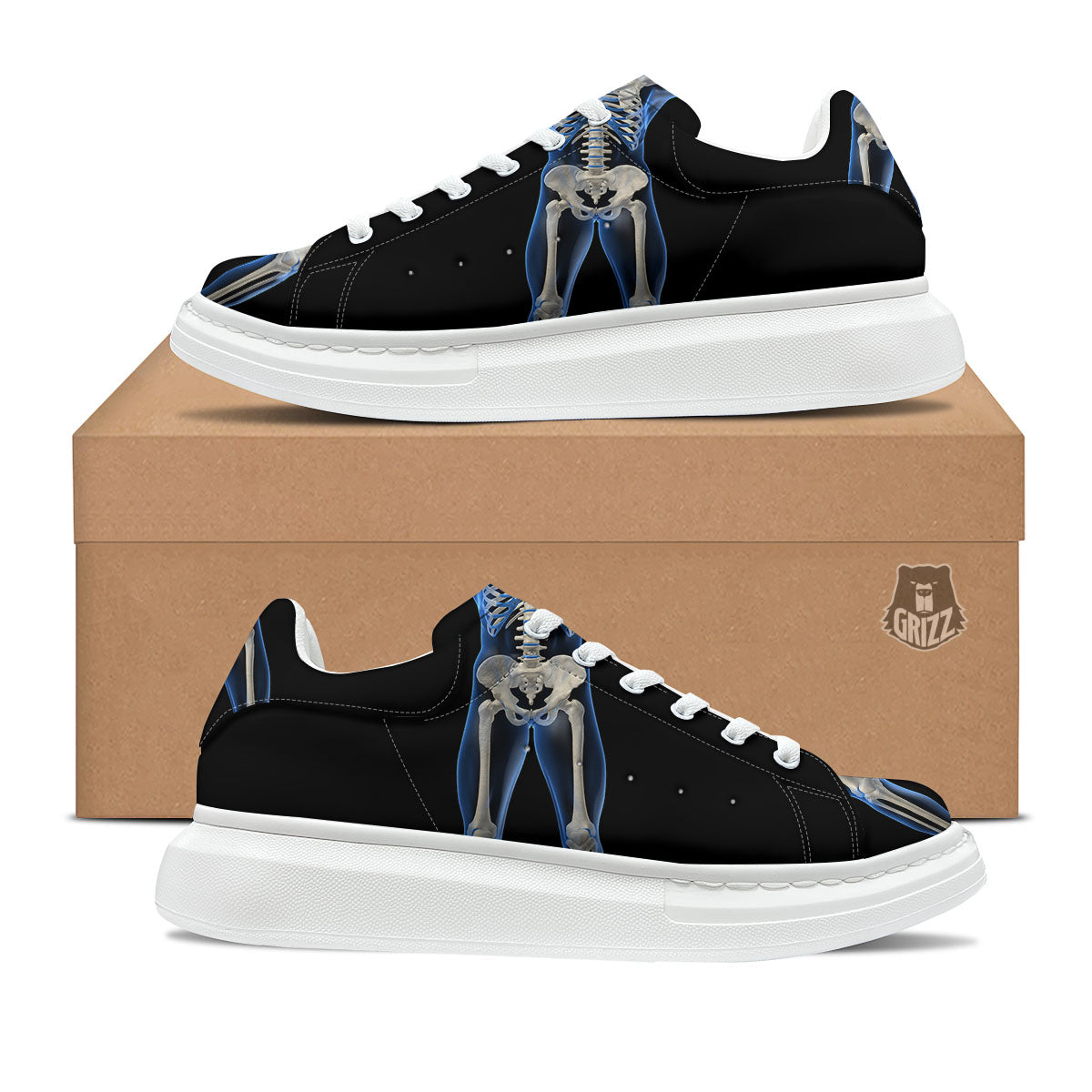 X-Ray Human Skeleton Print Platform Shoes-grizzshop