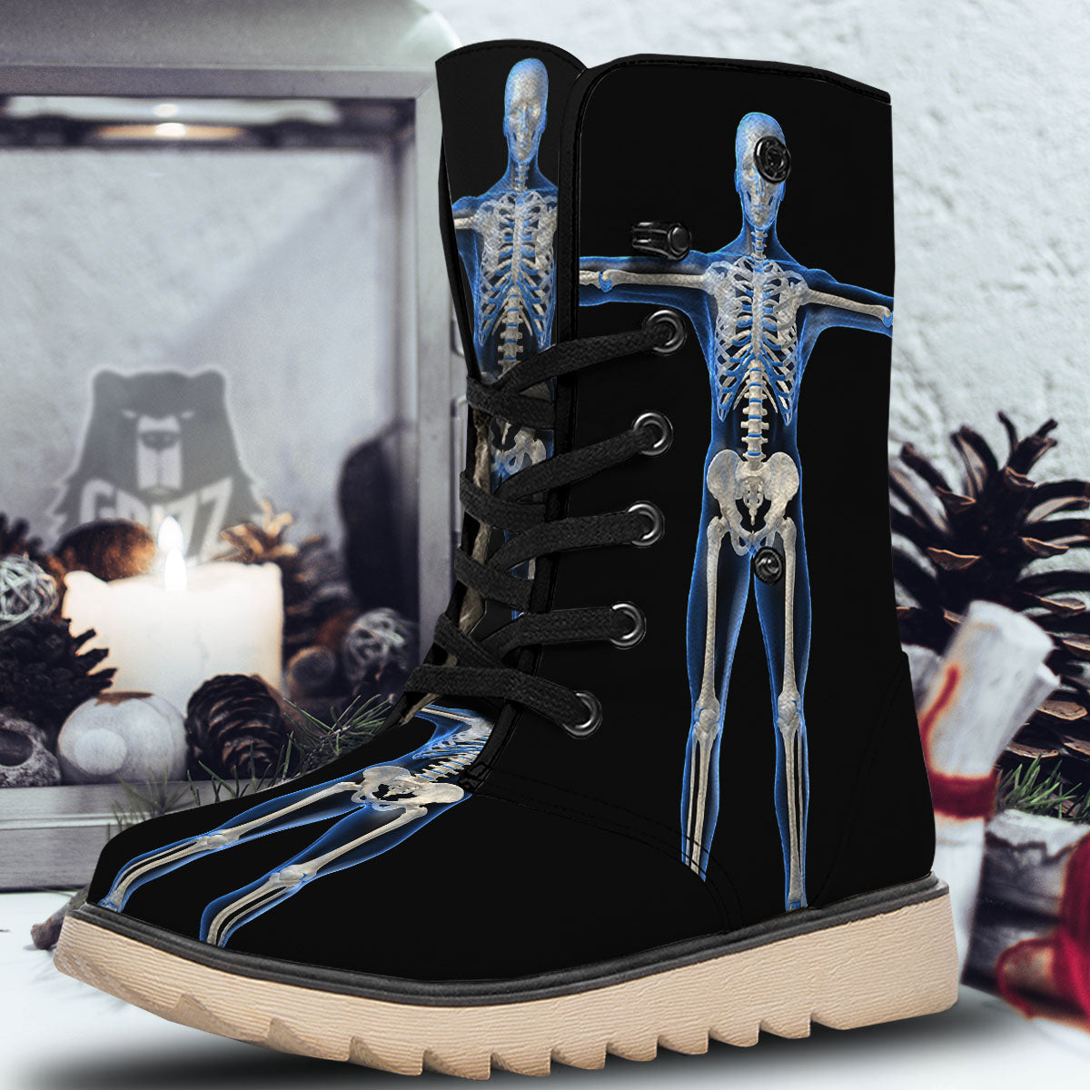 X-Ray Human Skeleton Print Snow Boots-grizzshop