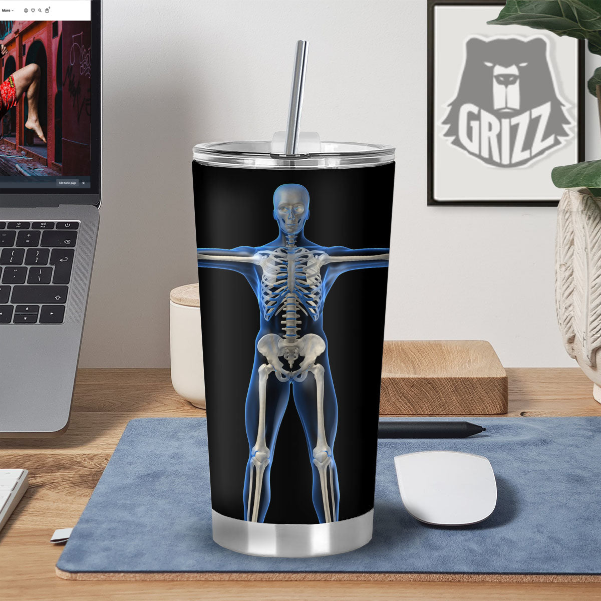 X-Ray Human Skeleton Print Tumbler-grizzshop