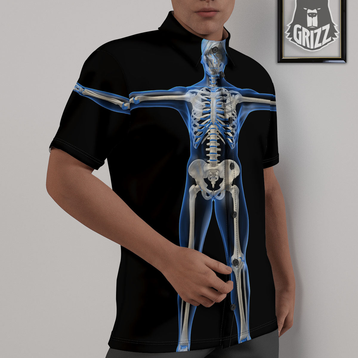 X-Ray Human Skeleton Print Untucked Shirts-grizzshop