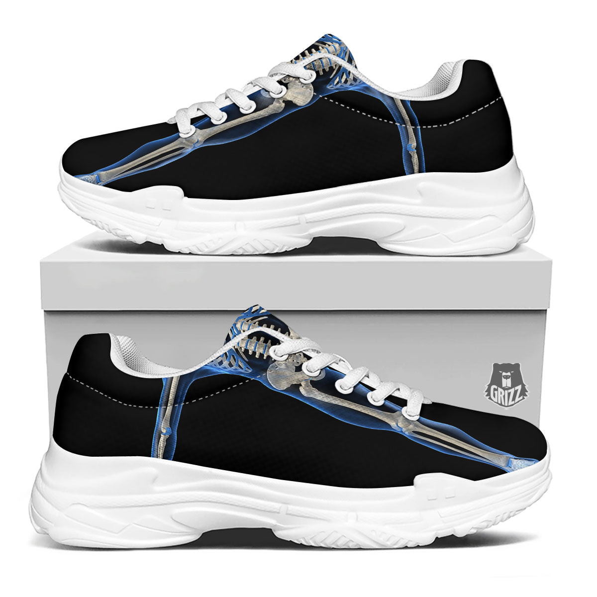X-Ray Human Skeleton Print White Chunky Shoes-grizzshop