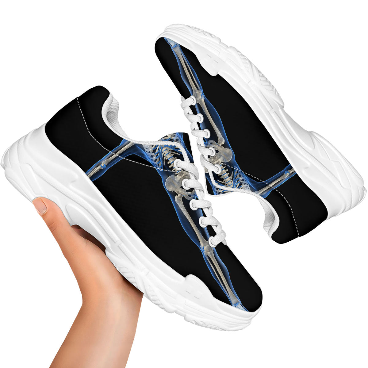 X-Ray Human Skeleton Print White Chunky Shoes-grizzshop