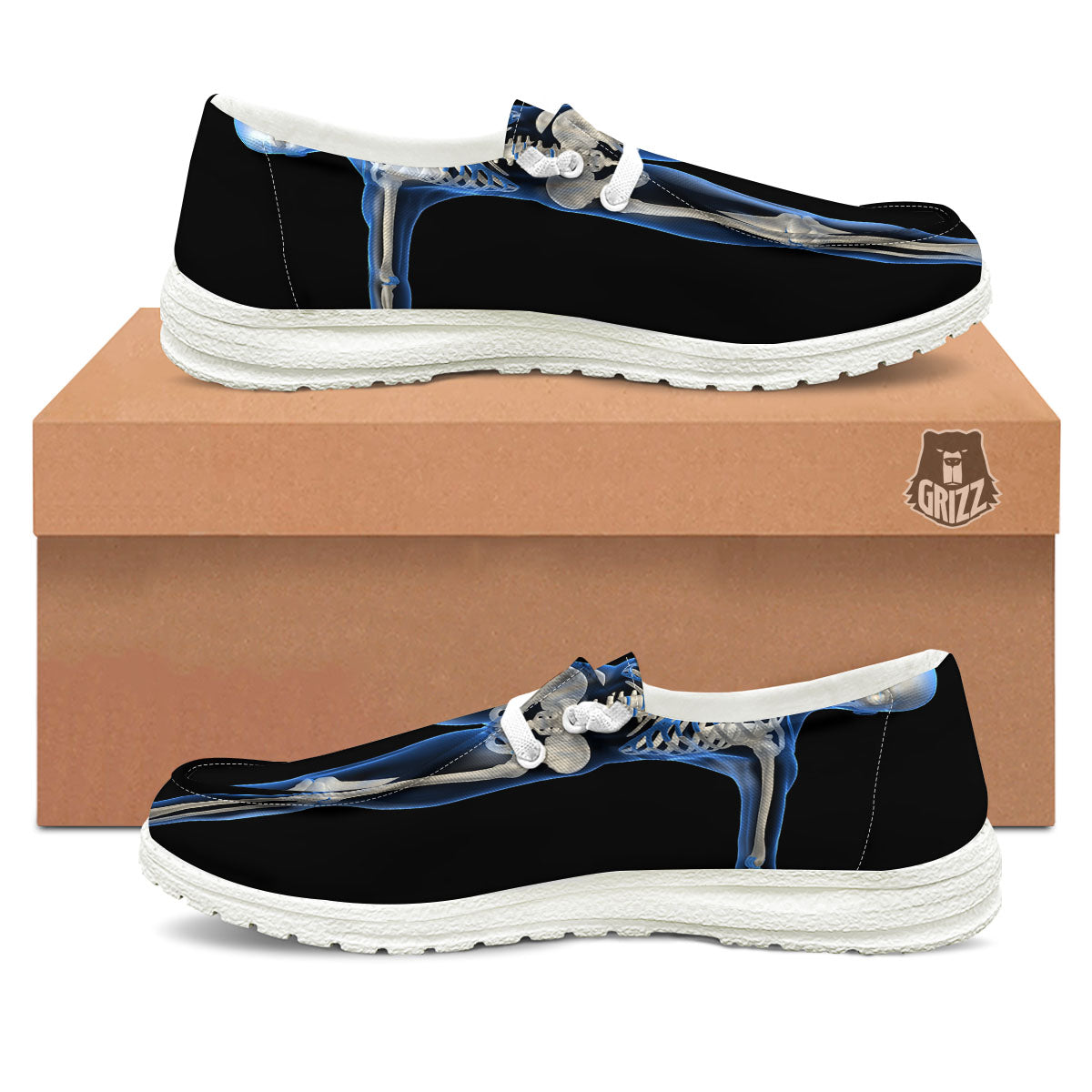 X-Ray Human Skeleton Print White Loafers-grizzshop
