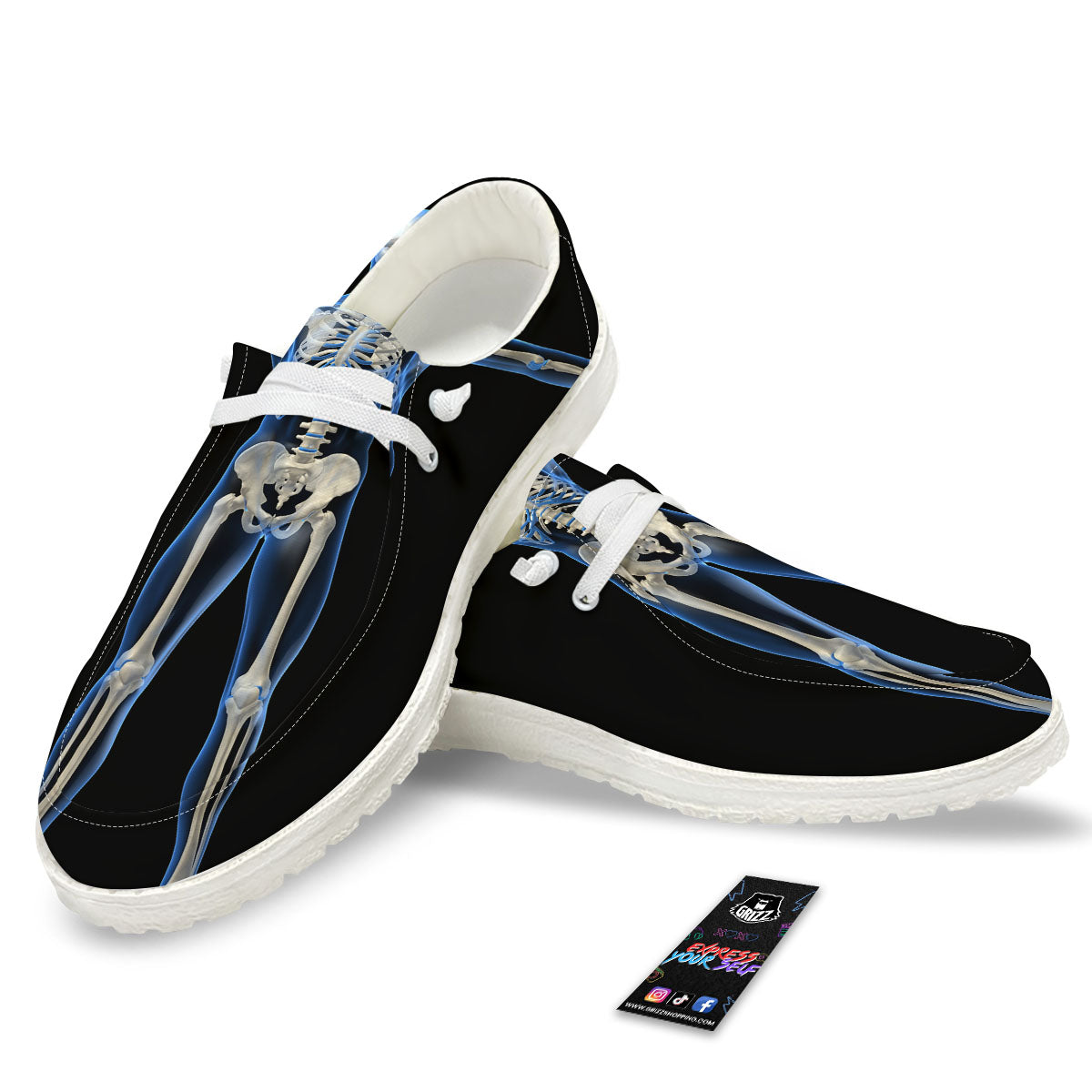 X-Ray Human Skeleton Print White Loafers-grizzshop