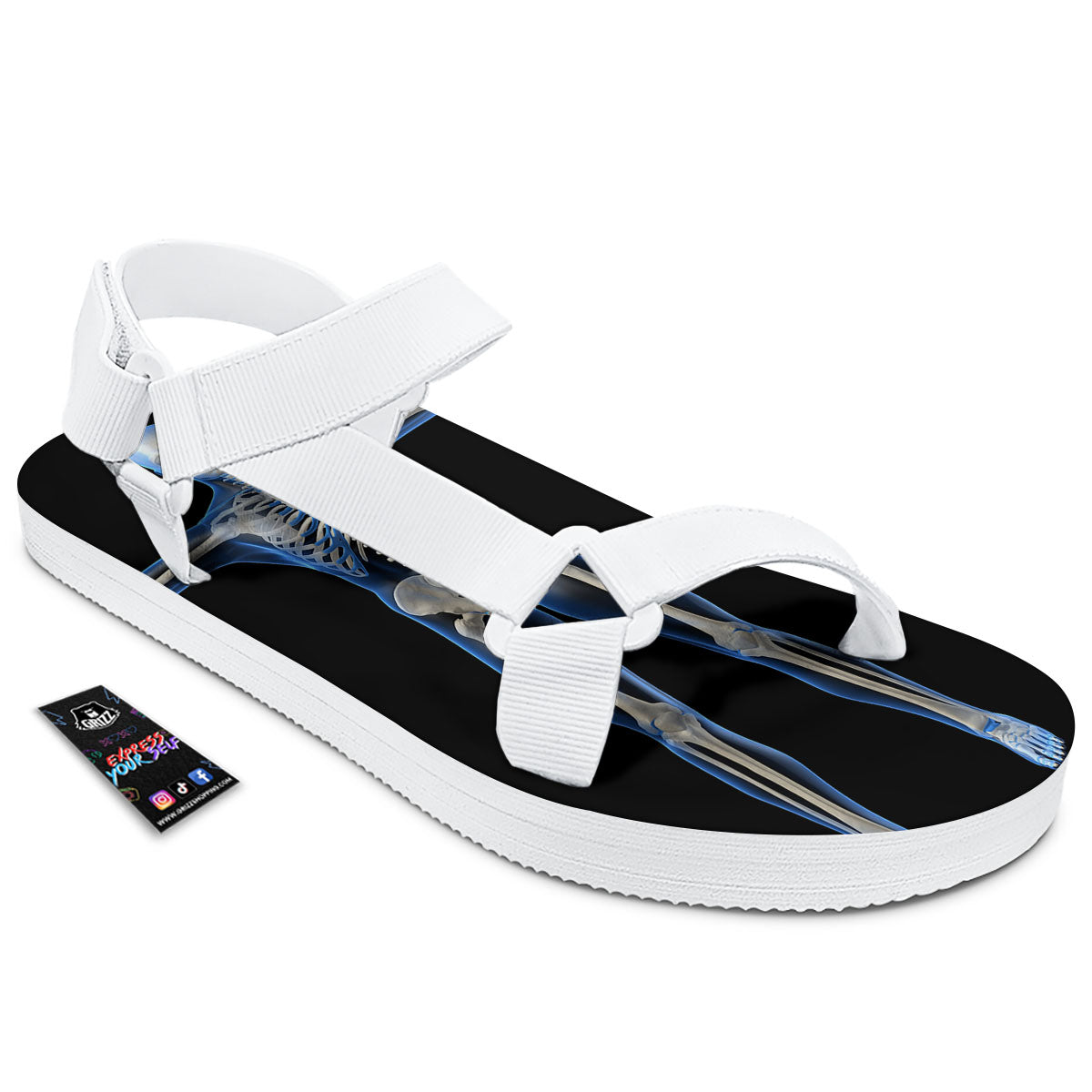 X-Ray Human Skeleton Print White Open Toe Sandals-grizzshop