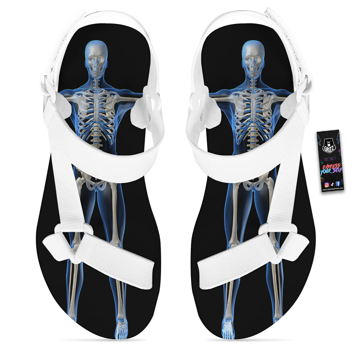 X-Ray Human Skeleton Print White Open Toe Sandals-grizzshop