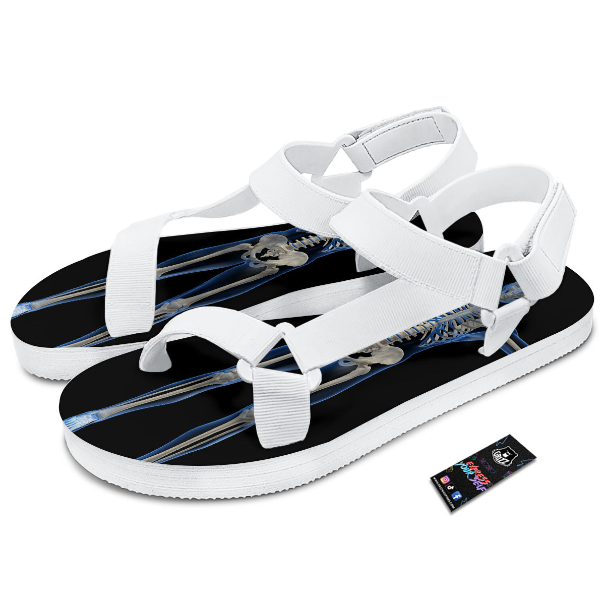 X-Ray Human Skeleton Print White Open Toe Sandals-grizzshop