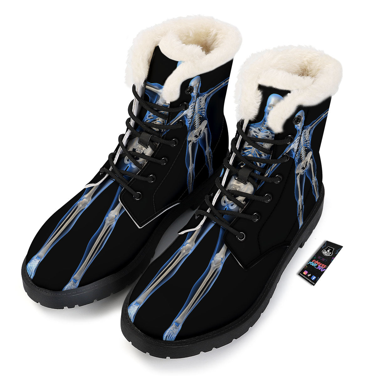 X-Ray Human Skeleton Print Winter Boots-grizzshop