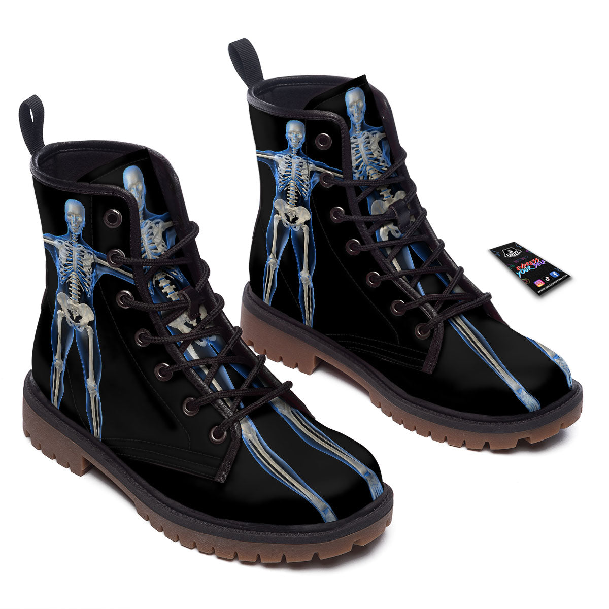 X-Ray Human Skeleton Print Work Boots-grizzshop