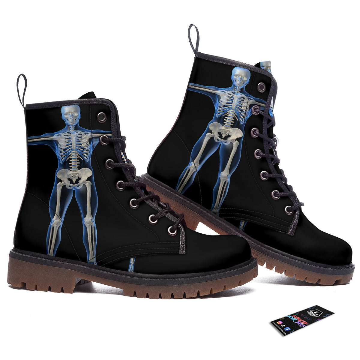 X-Ray Human Skeleton Print Work Boots-grizzshop