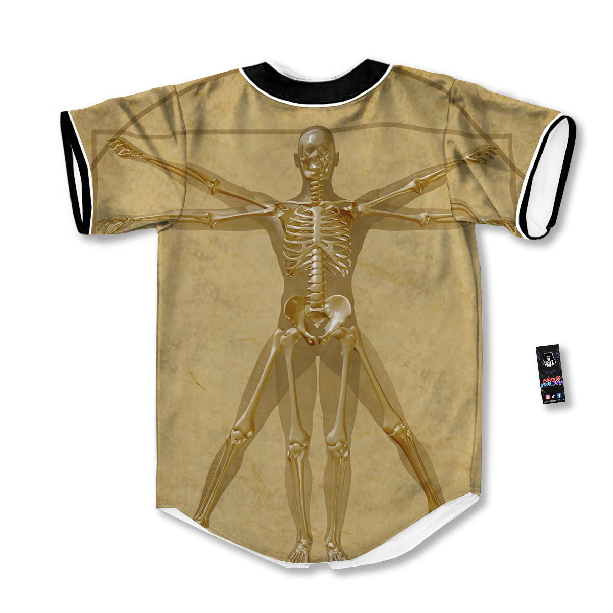 X-Ray Vitruvian Man Print Baseball Jersey-grizzshop