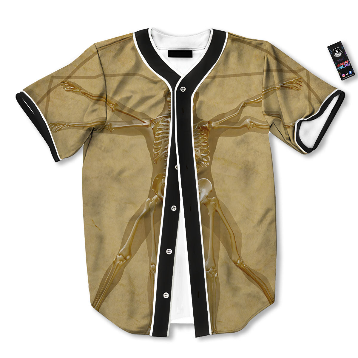X-Ray Vitruvian Man Print Baseball Jersey-grizzshop