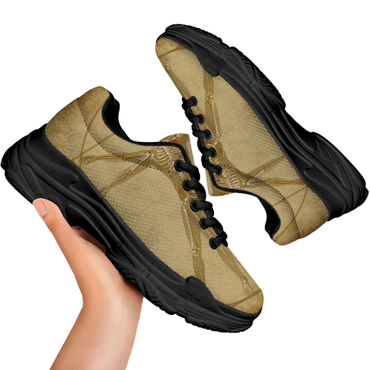 X-Ray Vitruvian Man Print Black Chunky Shoes-grizzshop